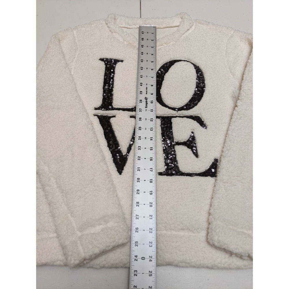 Venus Women's L White Fluffy Sherpa LOVE Long Sleeve Pullover Sweater Sweatshirt - Picture 8 of 13